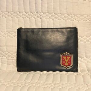 Yves Saint Laurent Black Leather Pouch with Red Patch